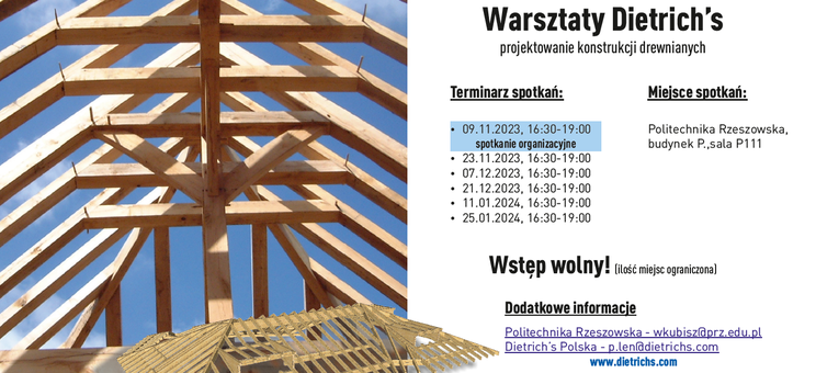 Warsztaty Dietrich’s - projektowanie konstrukcji drewnianych - plakat