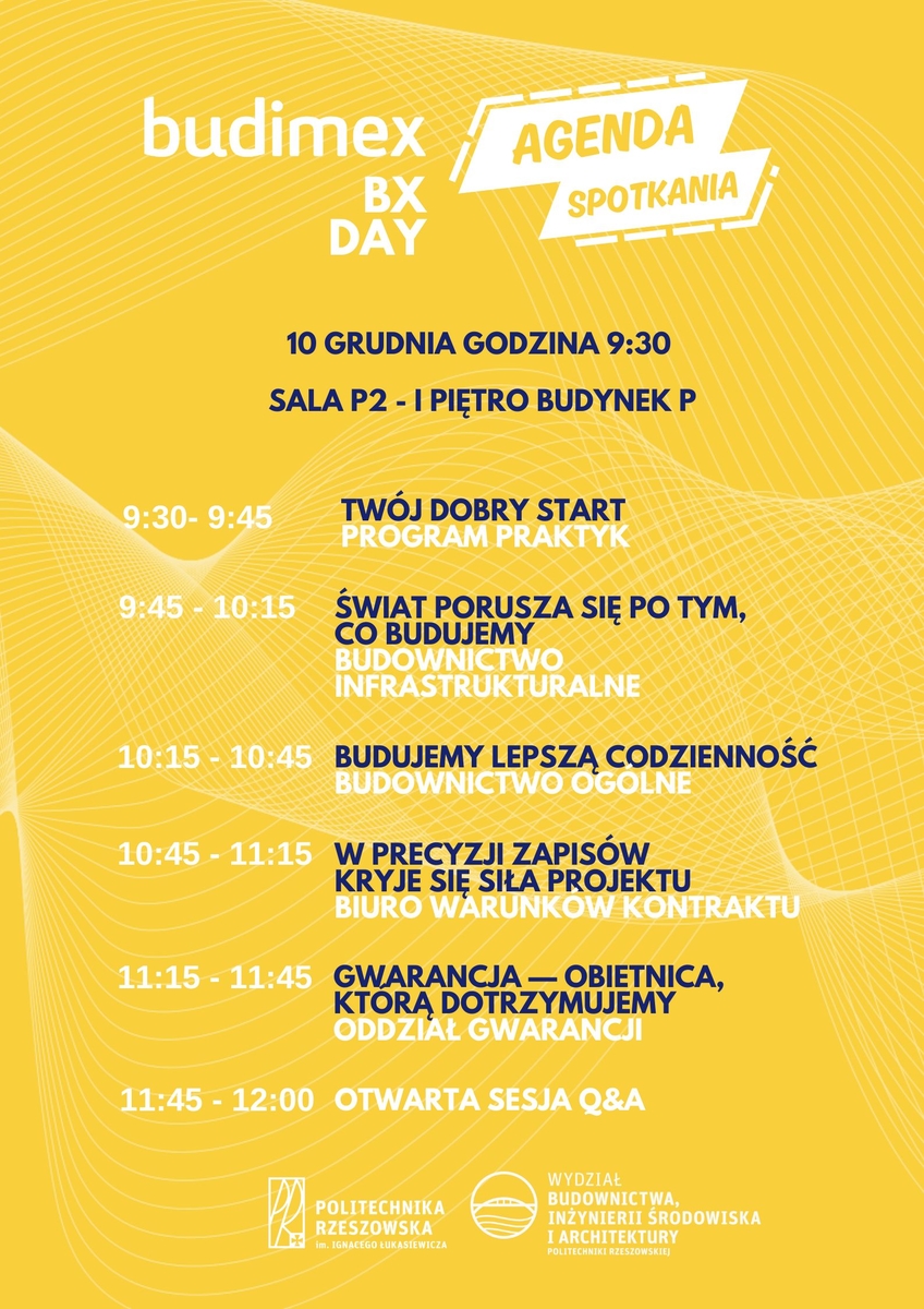 Spotkanie z przedstawicielami firmy Budimex - 10 grudnia o godz. 9:30 w sali P.2 budynku P - agenda