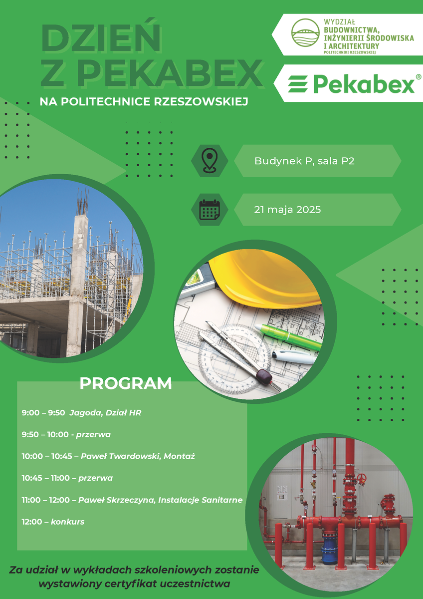 „Dzień z Pekabex” na Politechnice Rzeszowskiej - 21 maja 2025 r., budynek P, sala P.2 - plakat