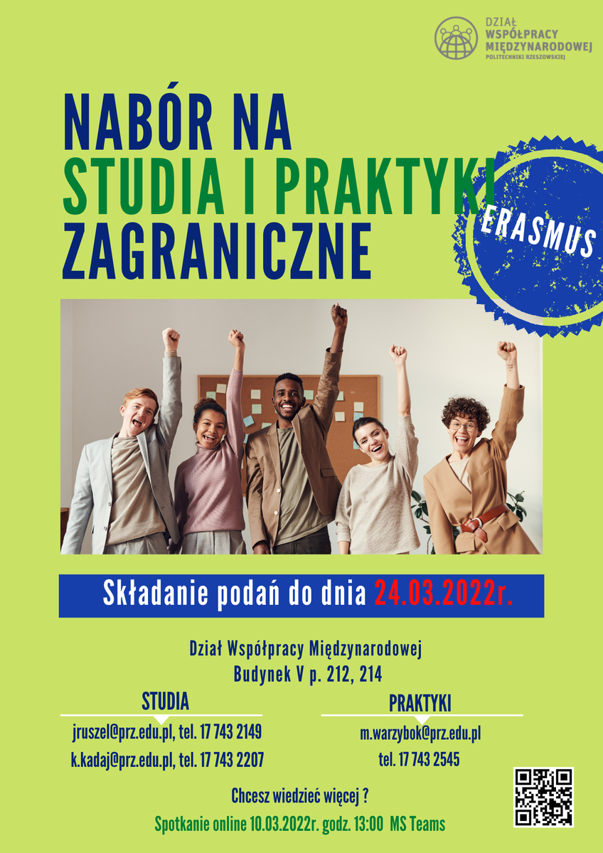 Nabór na Studia i Praktyki za granicą 2022/2023 Program Erasmus - plakat