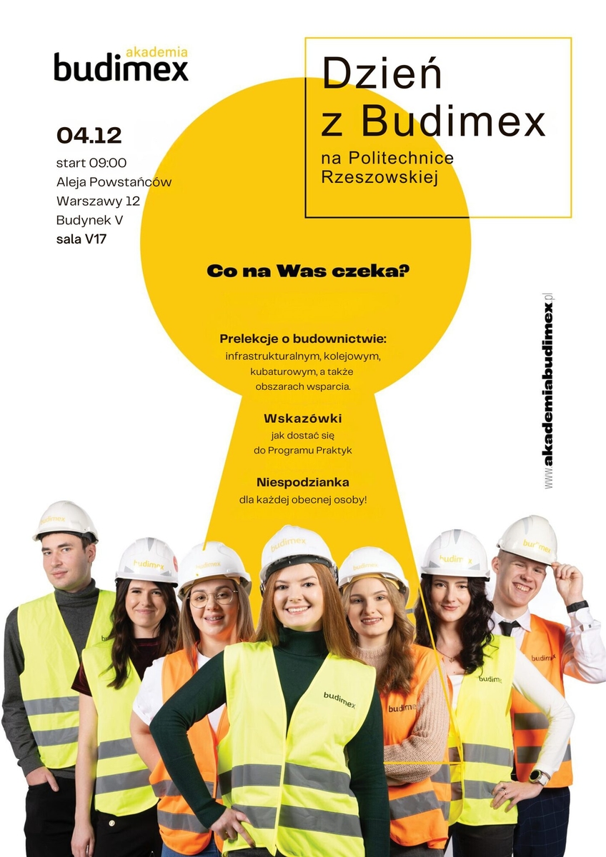 Dzień z Budumex na Politechnice Rzeszowskiej - 4 grudnia godz 9-00 sala V-17 - plakat