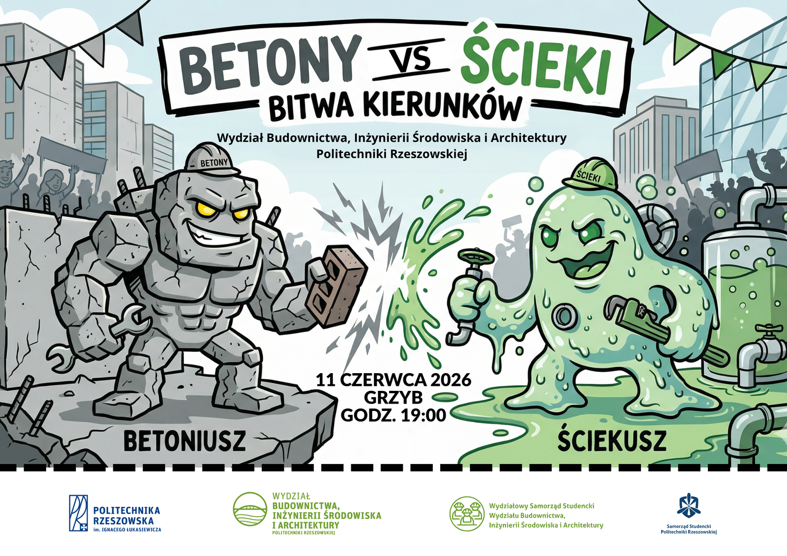„Betony vs Ścieki: Bitwa Kierunków”! - plakat