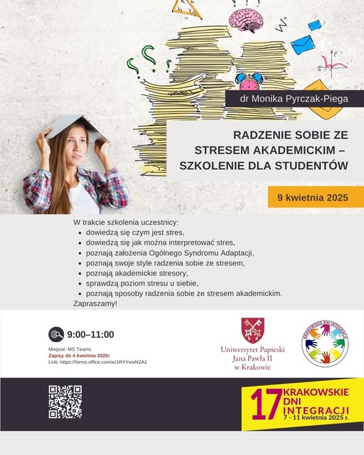 "Radzenie sobie ze stresem akademickim" - warsztaty online - plakat