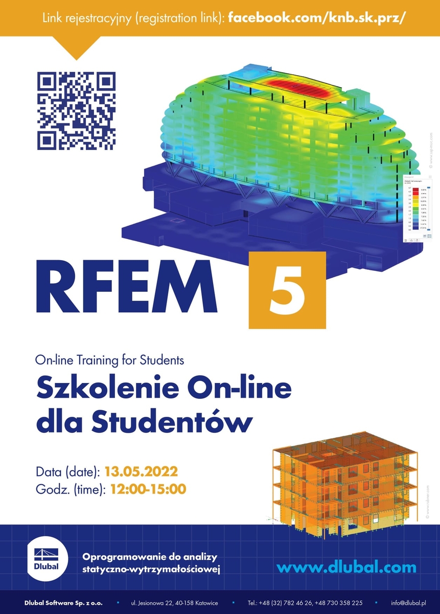 Certyfikowane szkolenie z programu RFEM 5 - 13.05.2022 (piątek) godzina 12:00 - plakat