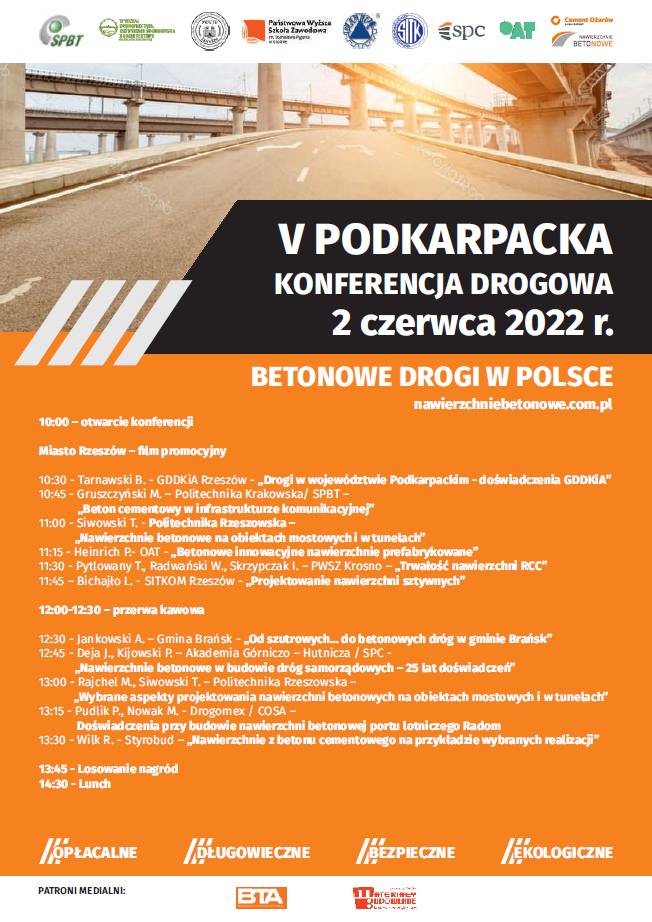 V Podkarpacka Konferencja Drogowa - 2 czerwca 2022 r. - Betonowe drogi w Polsce - plakat
