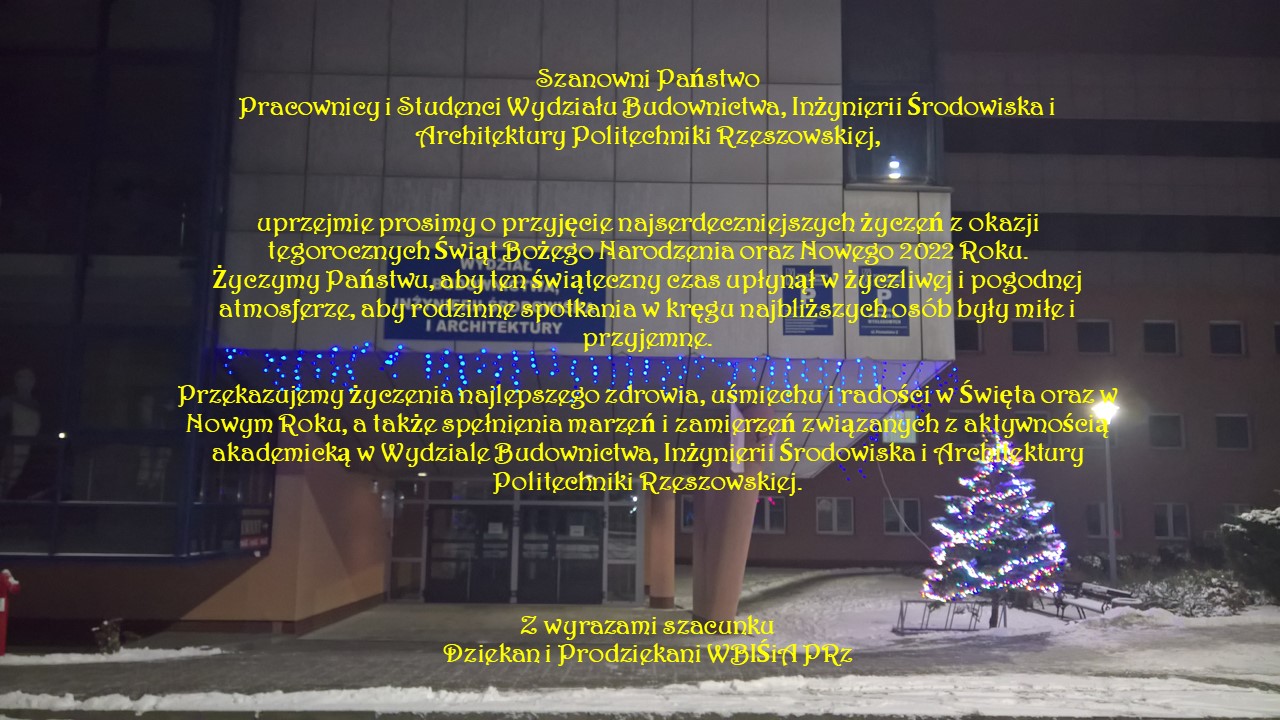 Życzenia świąteczno-noworoczne Władz Wydziału Budownictwa, Inżynierii Środowiska i Architektury