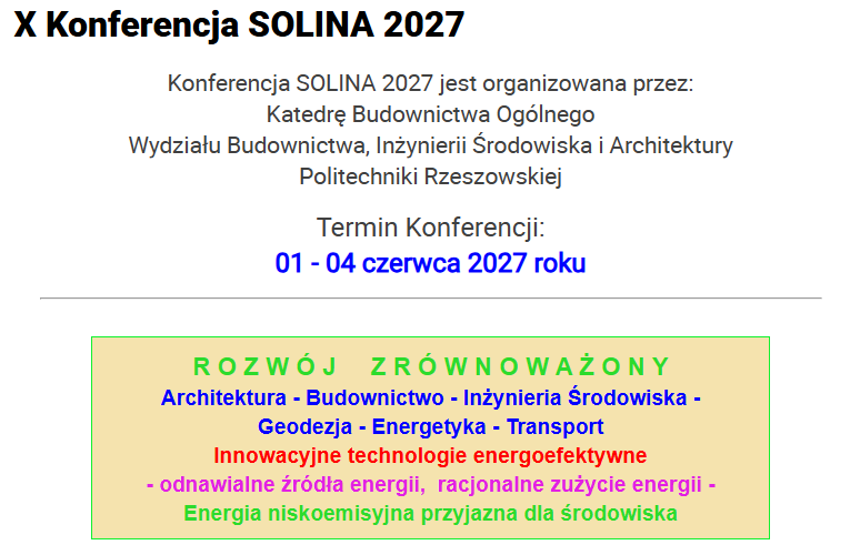 Strona internetowa X Konferencji SOLINA 2027