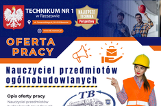 Oferta pracy na stanowisko nauczyciela przedmiotów ogólnobudowlanych zawodowych (teoretycznych i praktycznych) - plakat