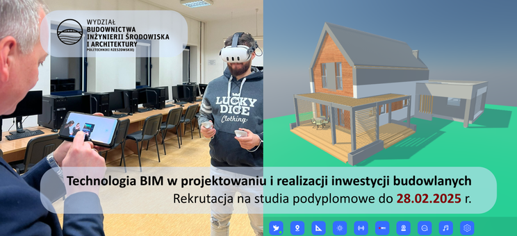 Gogle VR/AR oraz widok modelu 3D jednorodzinnego budynku mieszkalnego