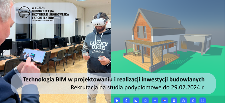 Gogle VR/AR oraz widok modelu 3D jednorodzinnego budynku mieszkalnego