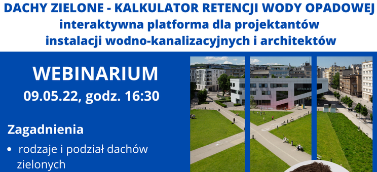 Webinar "Dachy zielone - kalkulator retencji wody opadowej" - plakat