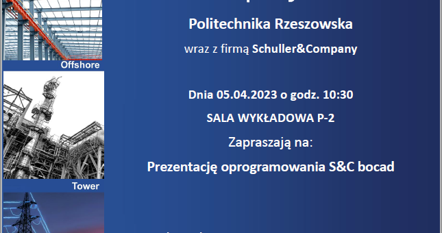 Zaproszenie - prezentacja oprogramowania S&C bocad - 5 kwietnia 2023 r. godz. 10:30 sala P-2 - plakat