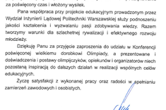 List z podziękowaniami dla Pana dr. inż. Grzegorza Bajorka, prof. PRz