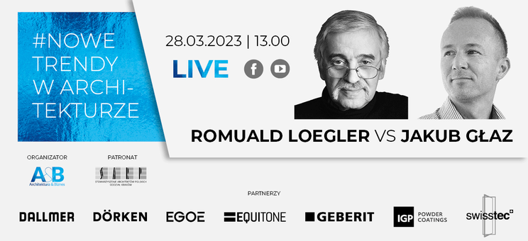  #NOWE TRENDY W ARCHITEKTURZE - 28 marca (wtorek) o godzinie 13.00 - ROMUALD LOEGLER - laureat Honorowej Nagrody SARP, ceniony wykładowca, od 1987 roku prowadzi w Krakowie własną pracownię Atelier Loegler Architekci