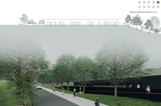 Praca dyplomowa mgr inż. arch. Pauliny Więcek przedstawiająca elewację i wizualizacje budynku.