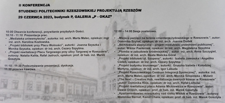 Program Drugiej Konferencji "Studenci Politechniki Rzeszowskiej projektują Rzeszów", fot. mgr Dawid Zientek