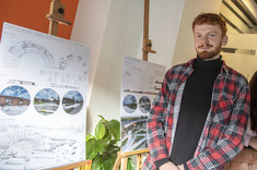 "Projekt koncepcyjny adaptacji lokomotywowni na centrum sztuk walki" - praca semestralna pod dr inż. arch. Agaty Mikrut-Kusy z Katedry Konserwacji Zabytków na części wystawowej, fot. mgr Beata Motyka