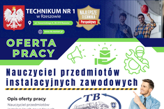 Oferta pracy na stanowisko nauczyciela przedmiotów instalacyjnych zawodowych (teoretycznych i praktycznych) - plakat
