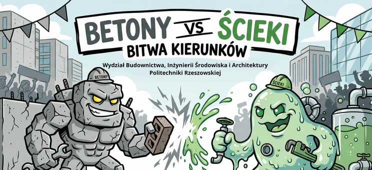 „Betony vs Ścieki: Bitwa Kierunków”! - plakat
