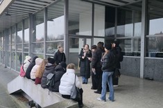 Członkowie SKN AMS i opiekun SKN AMS dr inż. arch. Beata Walicka-Góral w trakcie badań naukowych, prezentacja budynku: Hotel Cracovia