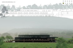 Praca dyplomowa mgr inż. arch. Pauliny Więcek przedstawiająca elewację i wizualizacje budynku.