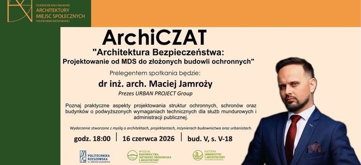 ArchiCAT - dr inż. arch. Maciej Jamroży - 16 czerwca 2026 r. (wtorek) godz. 18:00 sala V-18