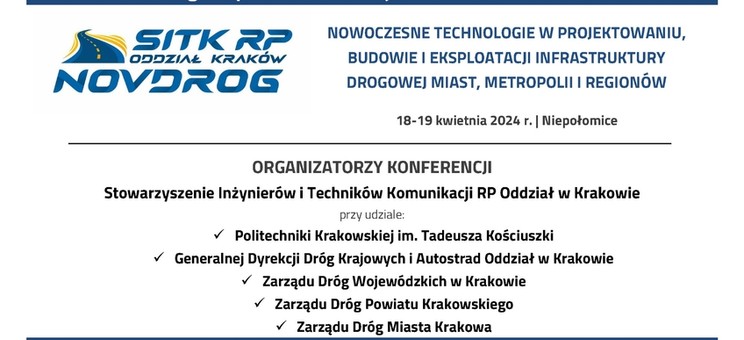 VI Ogólnopolska Konferencja Naukowo-Techniczna - "NOVDROG 2024" - plakat
