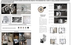 Ekspozytor muzealny z mechanizmem obrotu ekranów